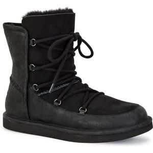 UGG Lodge Lace-up Black Leather/Shearling Boots
